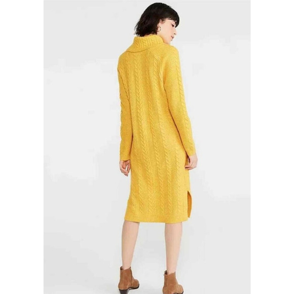 Ann Taylor Cable Knit Sweater Dress Medium Turtleneck Golden Yellow NWT - Picture 9 of 10